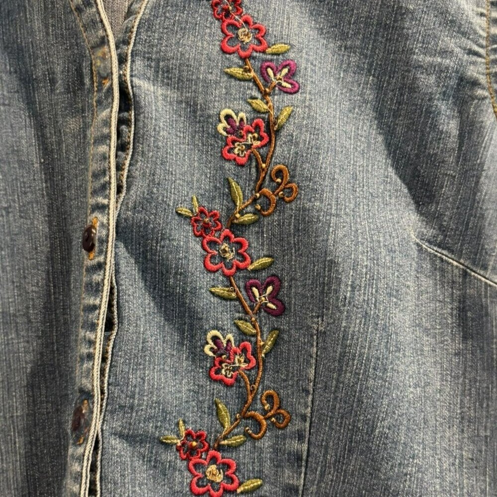 Vintage Erika Floral Denim Shirt Y2K Floral Embroidery Boho Button Up Sz S - Picture 3 of 5